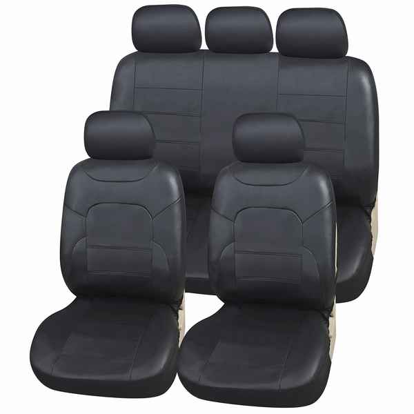 Funda de asiento Coche Set delantero y trasero Polipiel Negro (Reacondicionado B)