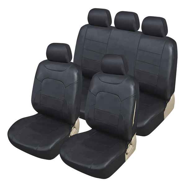 Funda de asiento Coche Set delantero y trasero Polipiel Negro (Reacondicionado B)