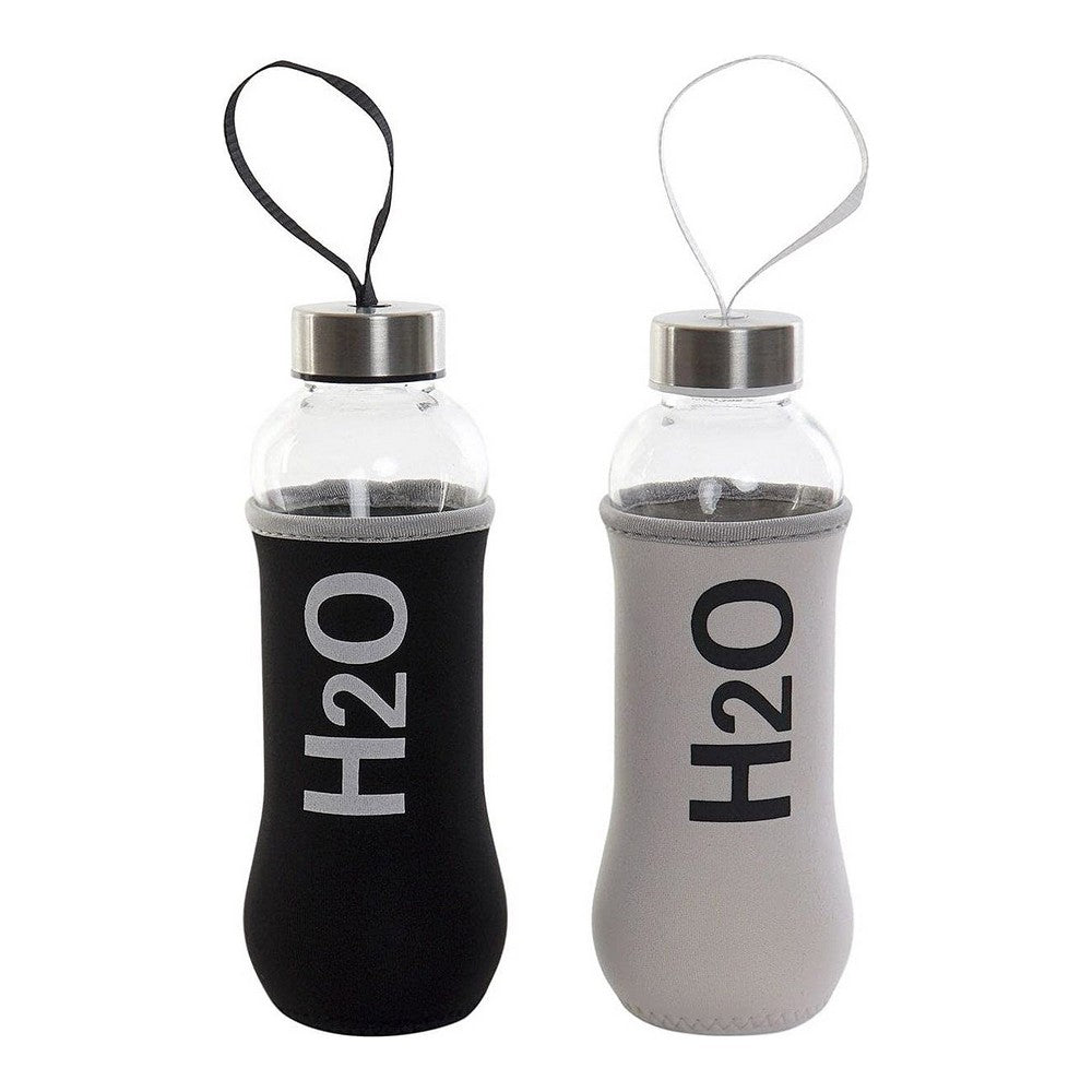 Botella de Cristal con Funda de Neopreno DKD Home Decor H2O Blanco Negro Polipropileno (PP) (400 ml) (2 pcs)