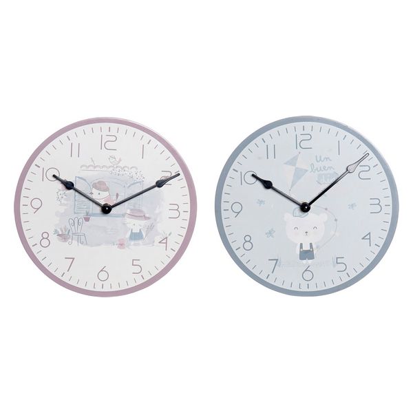 Reloj de Pared DKD Home Decor Infantil Madera MDF (2 pcs) (24 x 3 x 24 cm)