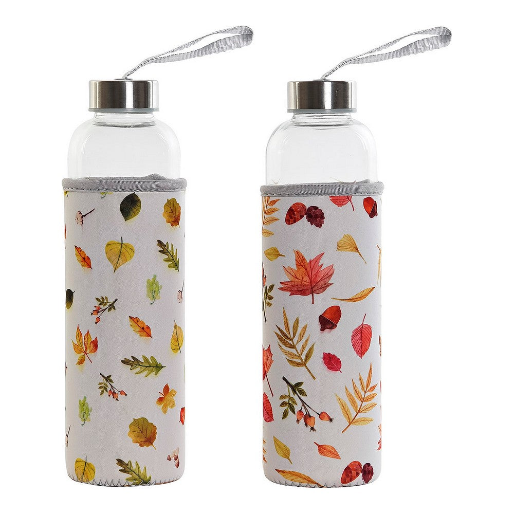 Botella de Cristal con Funda de Neopreno DKD Home Decor Blanco Aluminio (600 ml) (2 pcs)