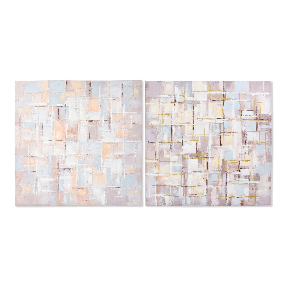 DKD Home Decor Quadrados Abstratos Pintura em Tela (2 unidades) (100 x 3 x 100 cm)