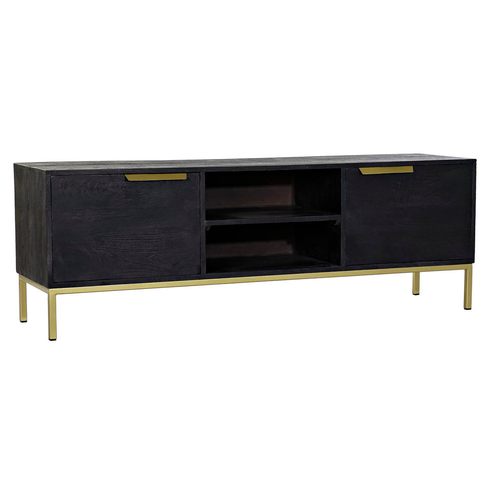 DKD Suporte de TV para decoração de casa Preto Metal Ouro Madeira Mango (147 x 40 x 51 cm)