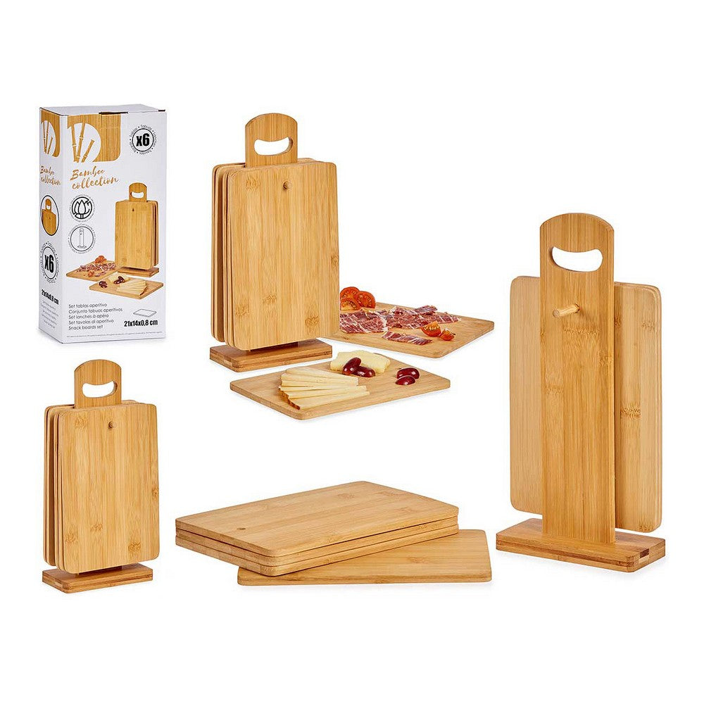 Set Tabla de cortar Con soporte Marrón Bambú (6 Piezas) (21 x 14 x 0,8 cm)